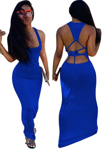 Solid Strappy Back Tank Maxi Dress
