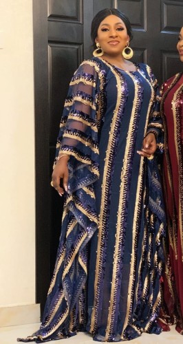 African Striped Sequin Long Gown