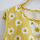 Daisy Print Sleeveless Long Casual Dress