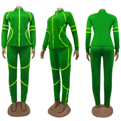 Green Tracksuit with Contrast Binding