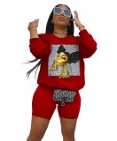 Character Graphic Long Sleeve Two Piece Shorts Set