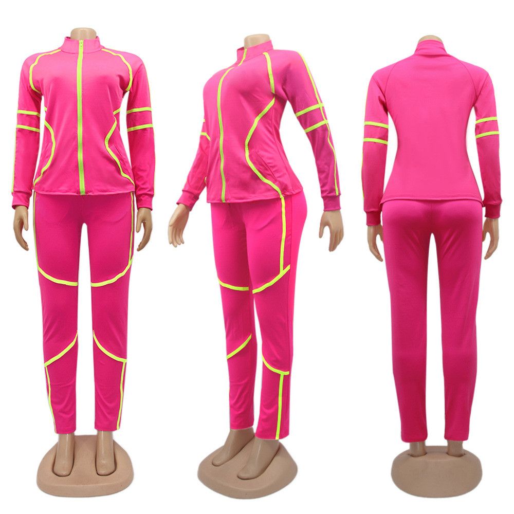 Hot Pink Tracksuit with Contrast Binding On Sale For US$ 10.09 - www.lover-pretty.com