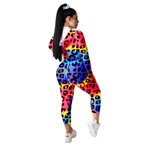Leopard Print Colorful Fitted Sweatsuit