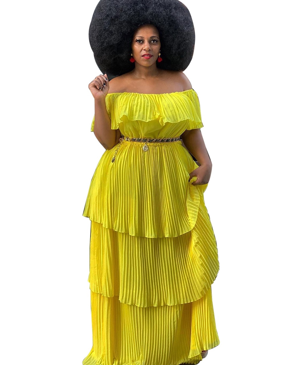 pleated layered maxi dress