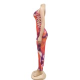Sexy Lace Up Sides Tie Dye Straps Maxi Club Dress