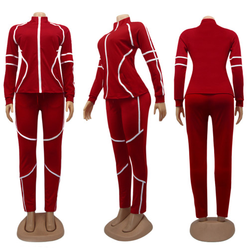 Red Tracksuit with Contrast Binding