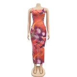 Sexy Lace Up Sides Tie Dye Straps Maxi Club Dress
