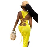 Solid Strappy Back Tank Maxi Dress