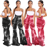 Tie Dye Red Bell Bottom Suspender Pants（without White Top）