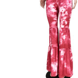 Tie Dye Red Bell Bottom Suspender Pants（without White Top）