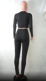 Contrast Piping Long Sleeve Crop Top and Pants Set