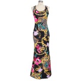 Print Sleeveless Mermaid Maxi Dress