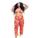 Plus Size Beachwear Tie Dye Bra and Ruffle Pants