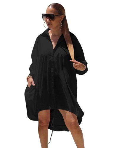 High Low Solid Oversize Blouse Dress