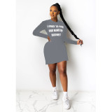 Plus Size Gray Letter Print T-Shirt Dress