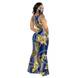 African Print Sleeveless Long Dress