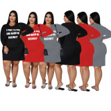 Plus Size Red Letter Print T-Shirt Dress