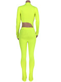 Green Long Sleeve Crop Top and Pants Set
