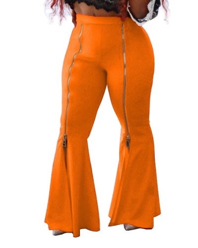 High Waist Orange Zipper Bell Bottom Pants