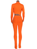 Orange Long Sleeve Crop Top and Pants Set