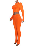 Orange Long Sleeve Crop Top and Pants Set