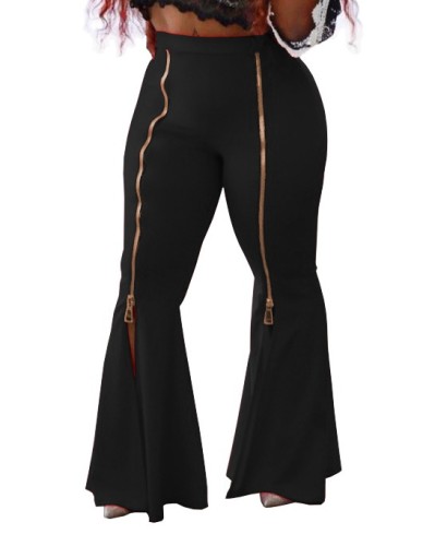 High Waist Black Zipper Bell Bottom Pants