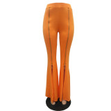 High Waist Orange Zipper Bell Bottom Pants