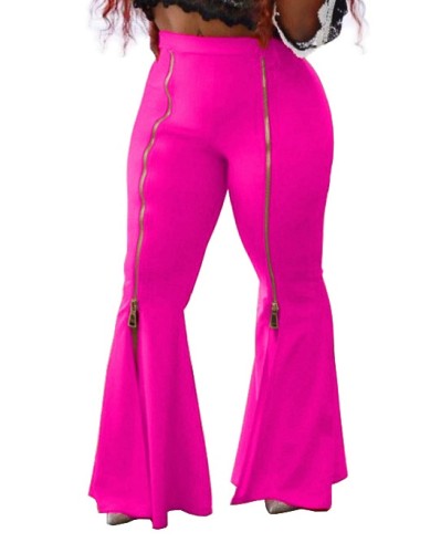 High Waist Hot Pink Zipper Bell Bottom Pants