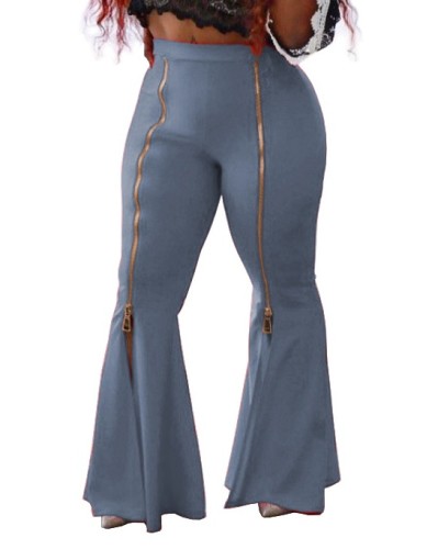 High Waist Gray Zipper Bell Bottom Pants