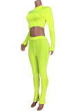 Green Long Sleeve Crop Top and Pants Set