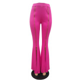 High Waist Hot Pink Zipper Bell Bottom Pants