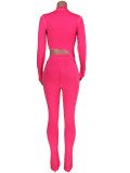 Hot Pink Long Sleeve Crop Top and Pants Set