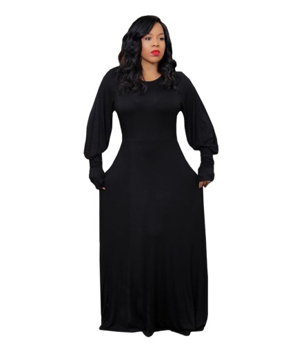 Solid Bishop Sleeve Maxi Dress