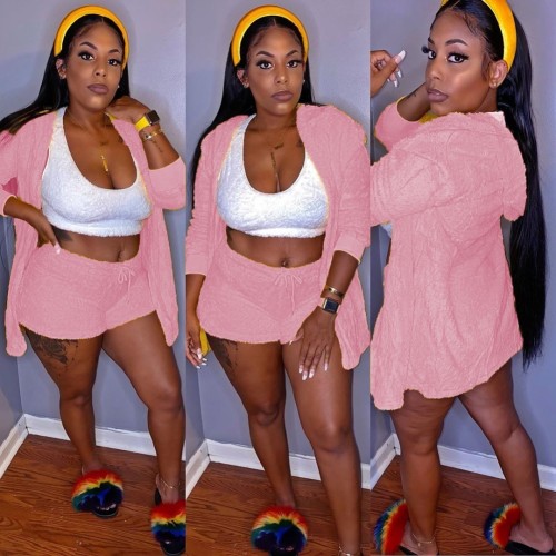 Plush Shorts and Hoodie Two Piece Set