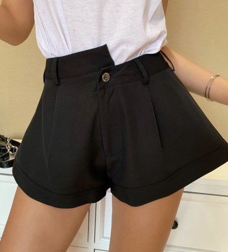 Black Retro High Waist Wide Leg Shorts