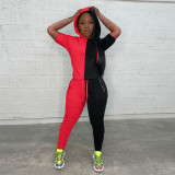 Red & Black Short Sleeve Hoodie and Stack Pants