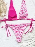 Contrast Leopard Print Tie Sides Bikini Set