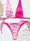 Contrast Leopard Print Tie Sides Bikini Set