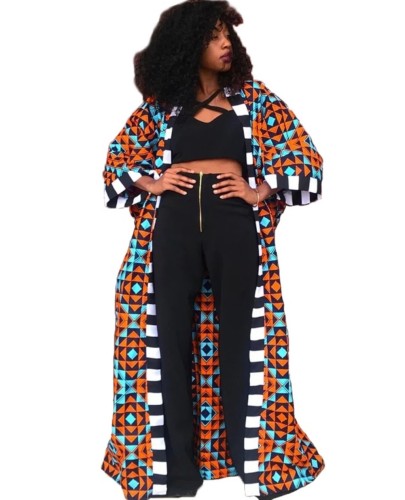 Tribal Print Cardigan Long Coat