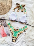 Retro Print Halter Bikini Set