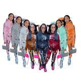Print Pink Warm Hooded Sweatsuits