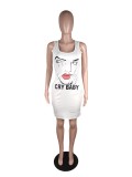 Face Print Fitted Tank Dress