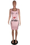 Face Print Fitted Tank Dress