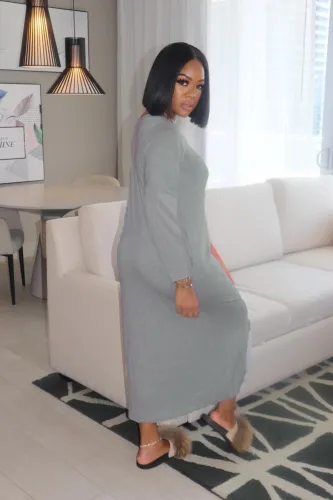 Solid Round Neck Long Sleeve T-Shirt Dress