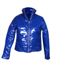 Blue Patent PU Leather Paaded Jacket