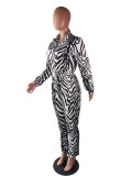 Zebra Print Sexy Long Sleeve Zipper Jumpsuit