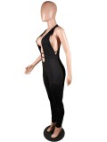 Black Sleeveless Deep V Cutout Slinky Jumpsuit