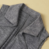 Gray Knit Lapel Sleeveless Long Coat with Pockets