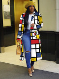 Plus Size Color Block Long Coat