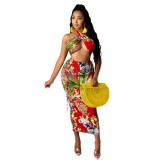 Floral Crop Top and Cutout Bodycon Skirt Set